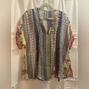 Johnny Was flowy colorful short sleeve blouse xs